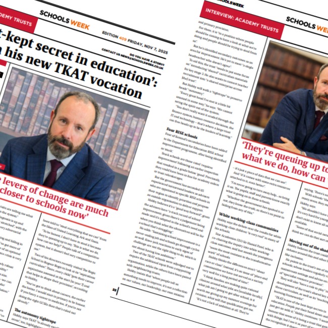 TKAT CEO Russell Hobby features in Schools Week publication